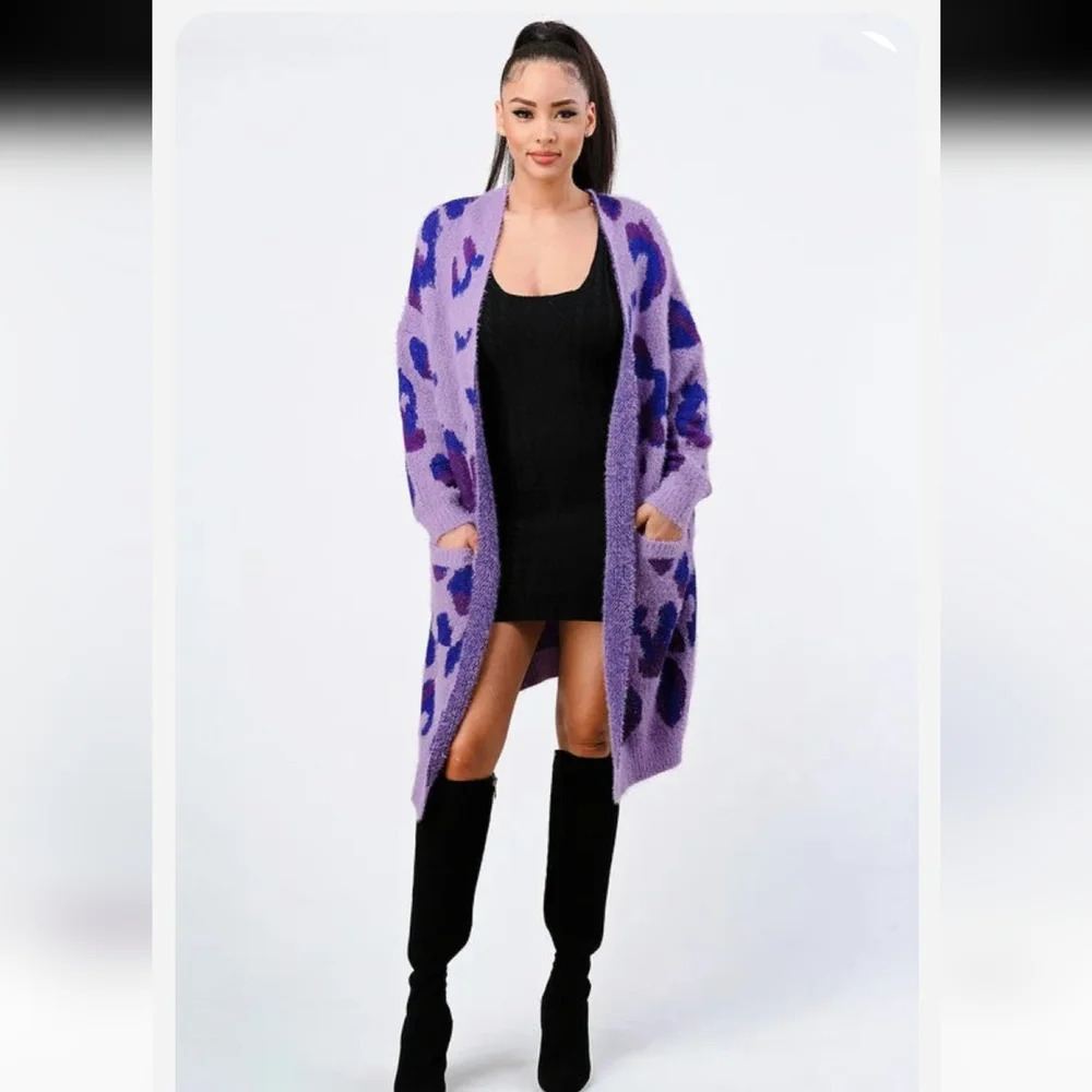Privy leopard Angora Sweater Oversized Cardigan - Picture 2 of 10